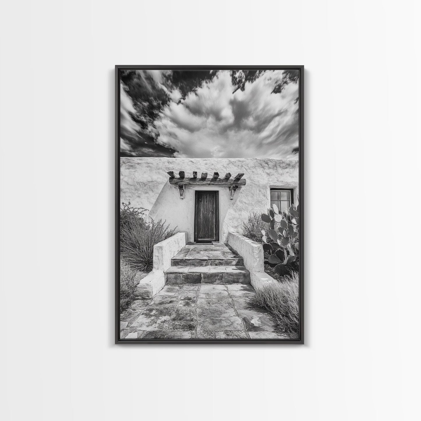 Desert Doorway, Rustic Adobe, Southwestern Style, Framed Canvas Print, Entryway Art, Neutral Wall Art, Minimalist Home Decor