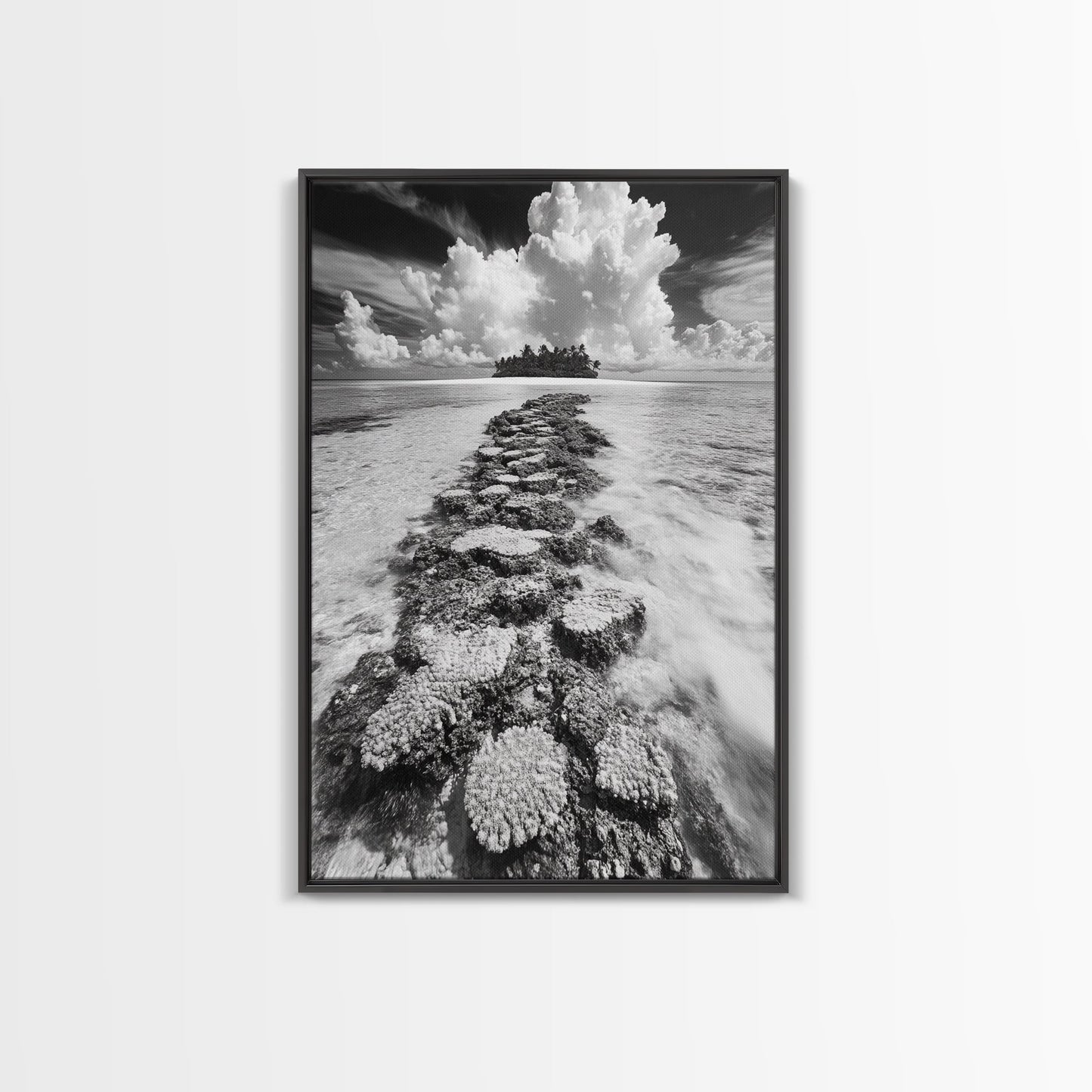 Island Cloud Escape, Ocean Path Scene, Tropical Seascape, Canvas Print, Coastal Beach House Art, Summer Island Vibes Wall Art