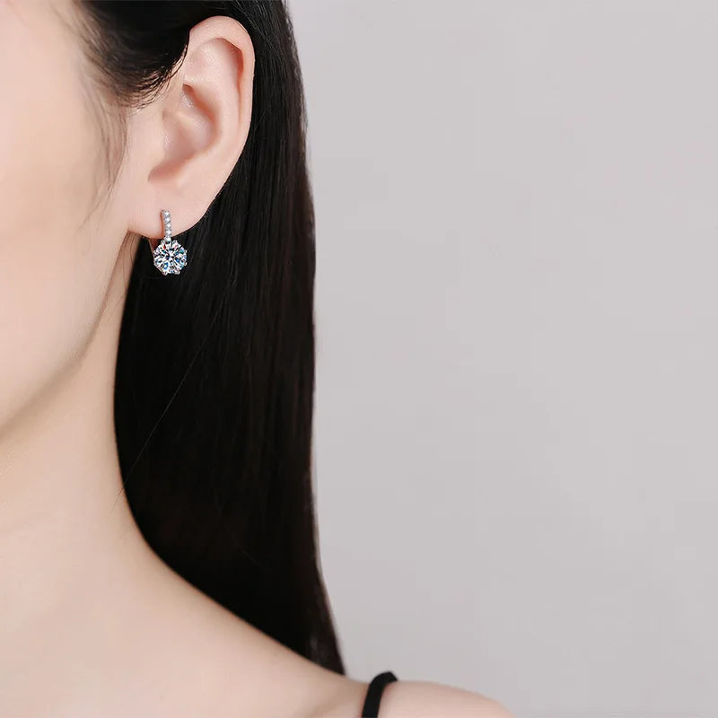2 Carat Moissanite Drop Earrings Sterling Silver Solitaire Studs For Women
