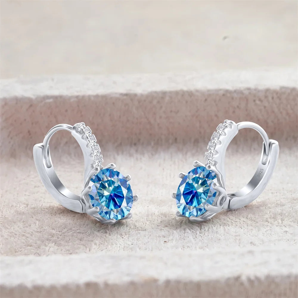 2 Carat Moissanite Drop Earrings Sterling Silver Solitaire Studs For Women