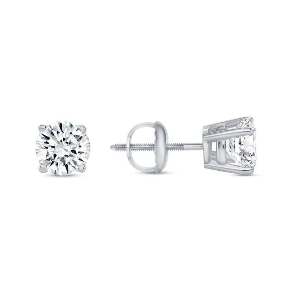 2 Ct Round Lab Created Grown Diamond Earrings 950 Platinum E/VVS Basket Screw