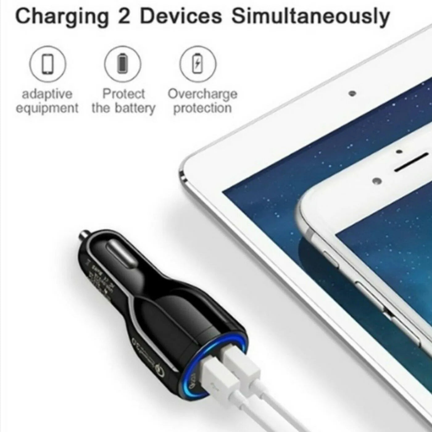 2 Pack 2 Port USB Fast Car Charger Adapter For Devices White