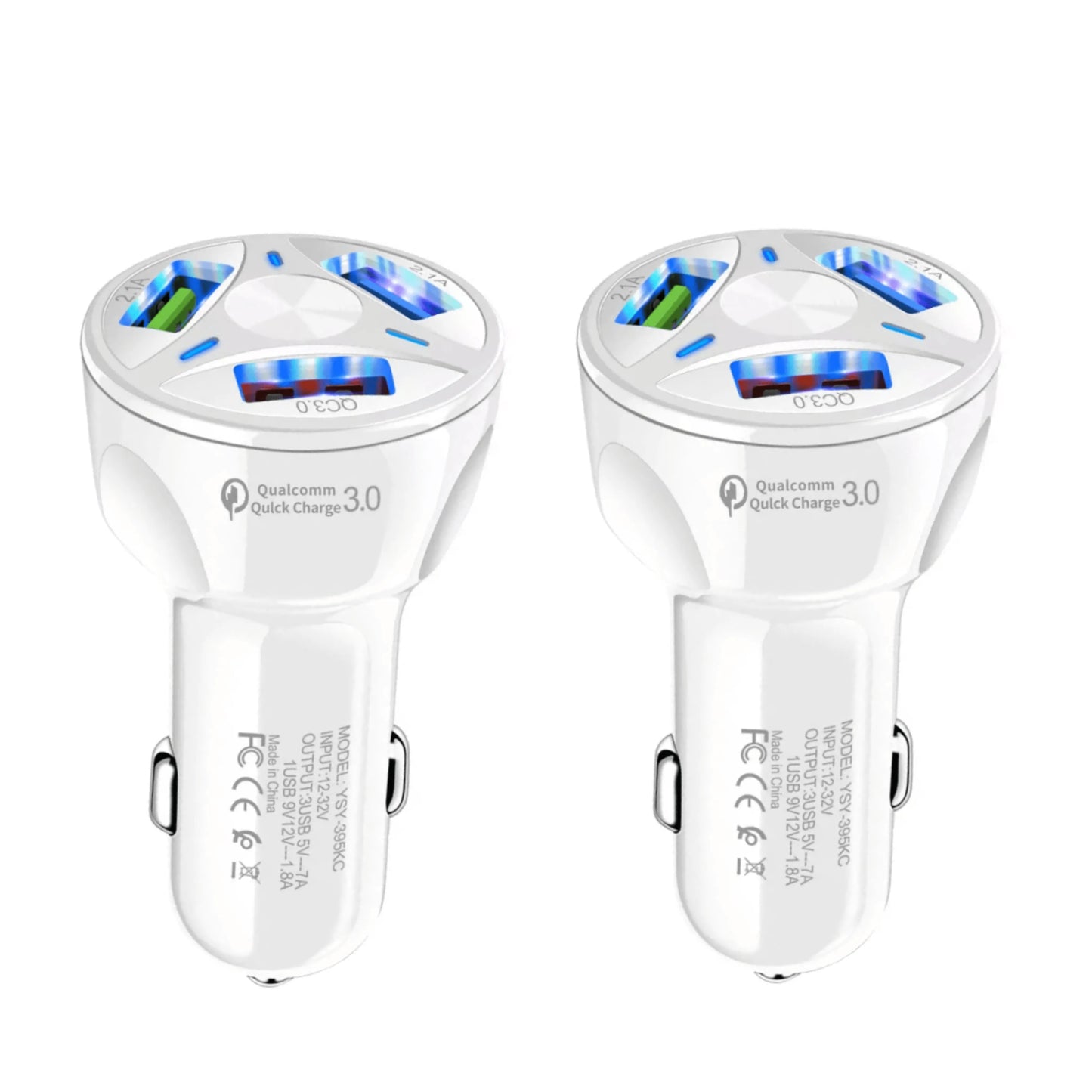2 Pack PBG 3 Port USB Fast LED Car Charger For Devices