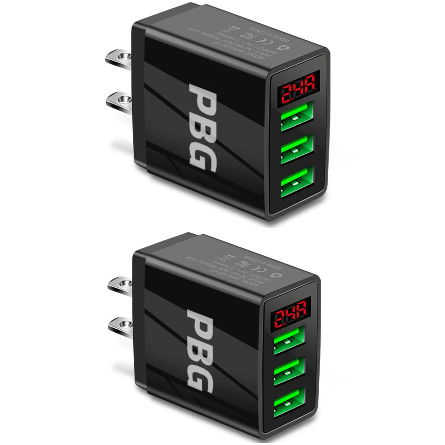 3-Port 2 pack USB Quick Wall Charger with LED Voltage Display - Safe & Fast Charging