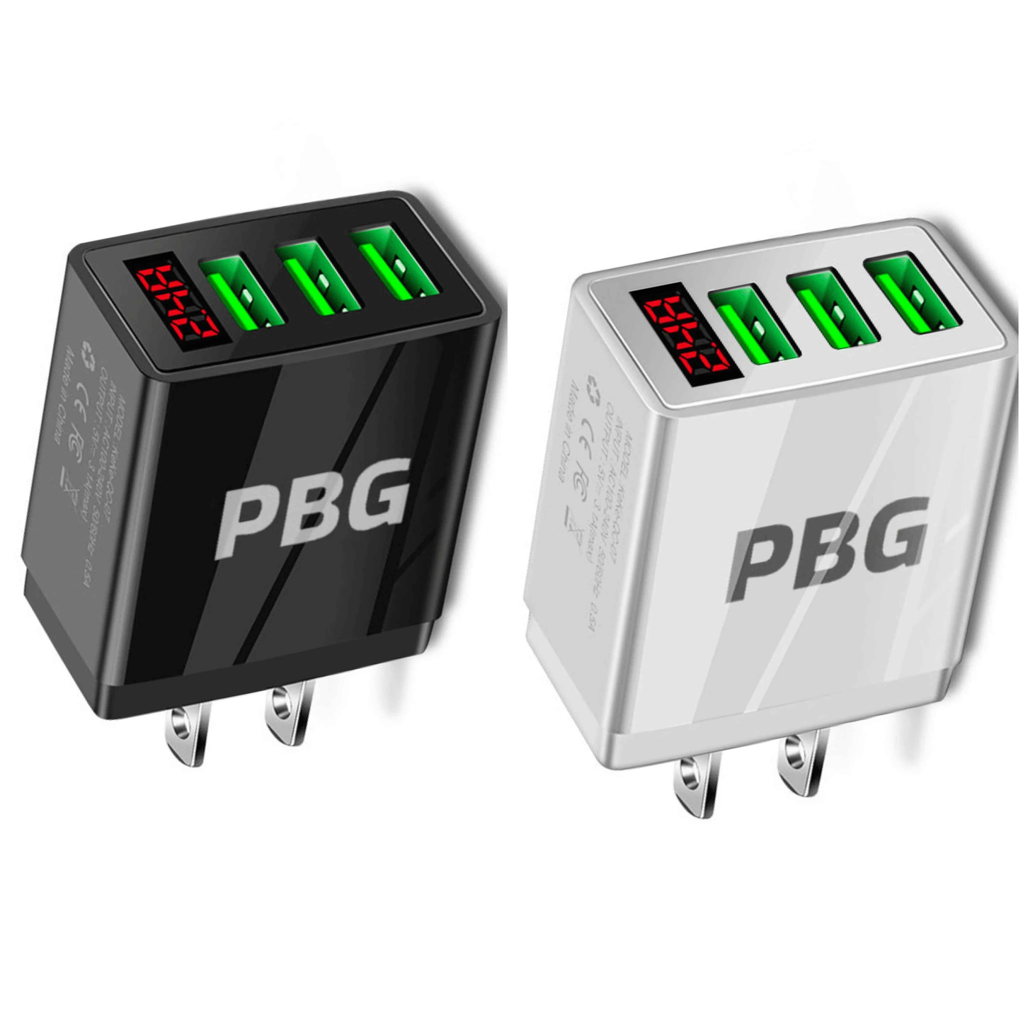 3-Port 2 pack USB Quick Wall Charger with LED Voltage Display - Safe & Fast Charging