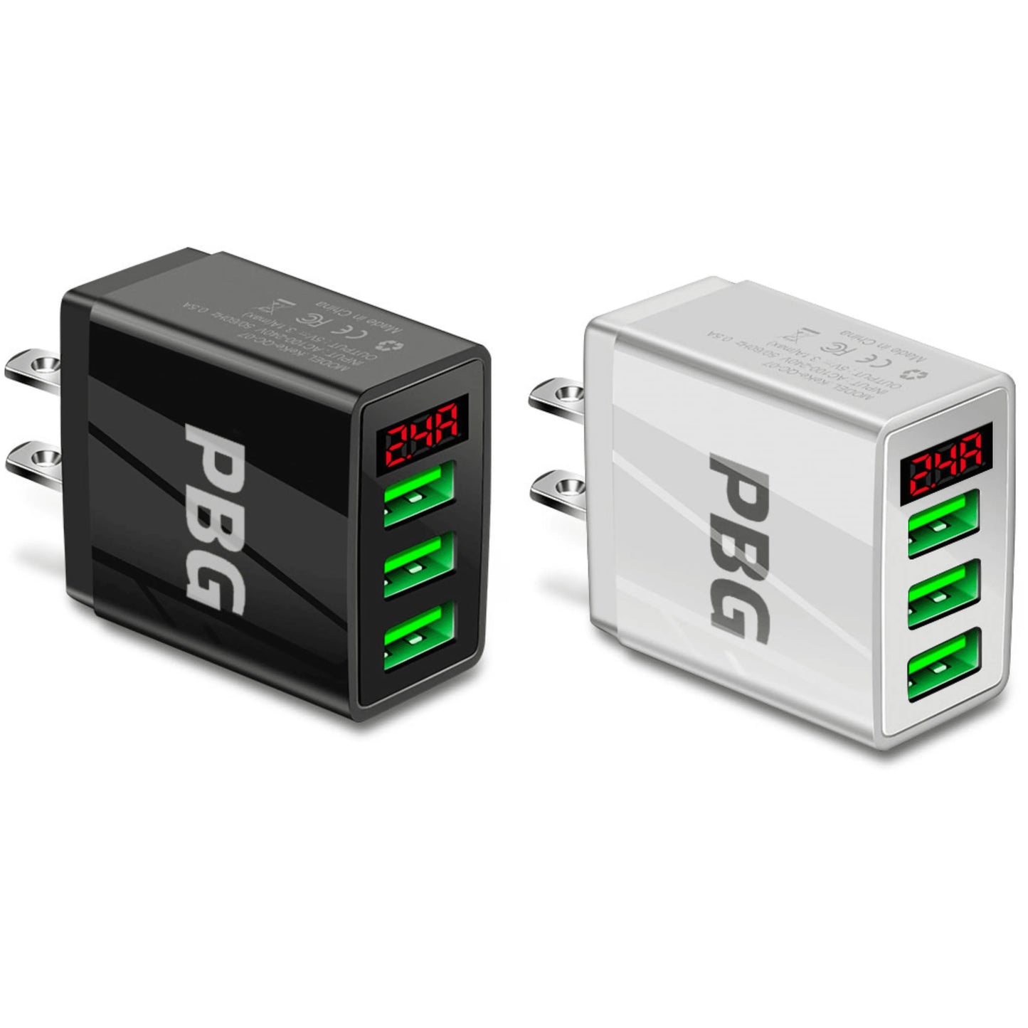 3-Port 2 pack USB Quick Wall Charger with LED Voltage Display - Safe & Fast Charging