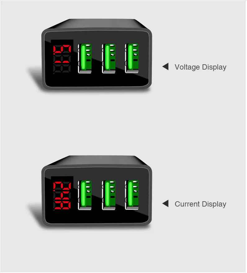 3-Port 2 pack USB Quick Wall Charger with LED Voltage Display - Safe & Fast Charging