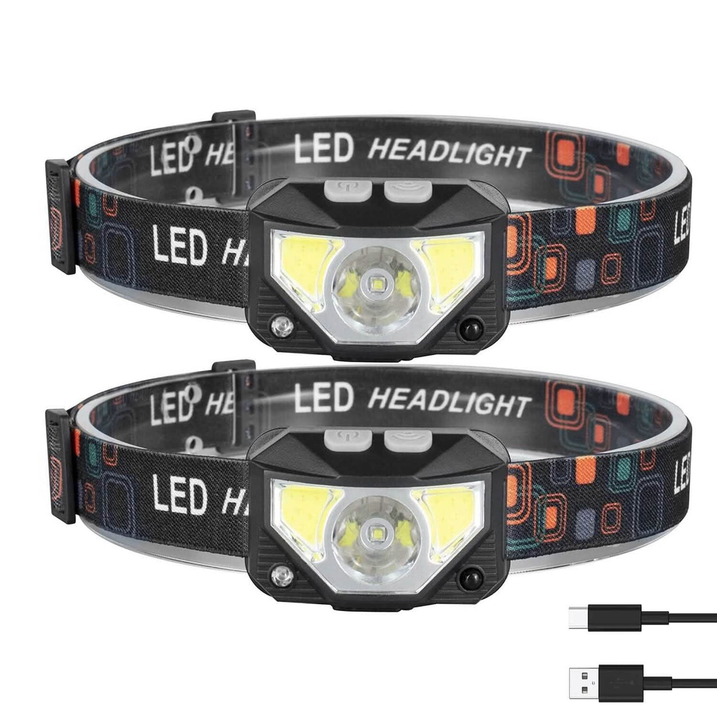 2-Pack: Rechargeable Motion Sensor Headlamp 6 Light Modes Headlight