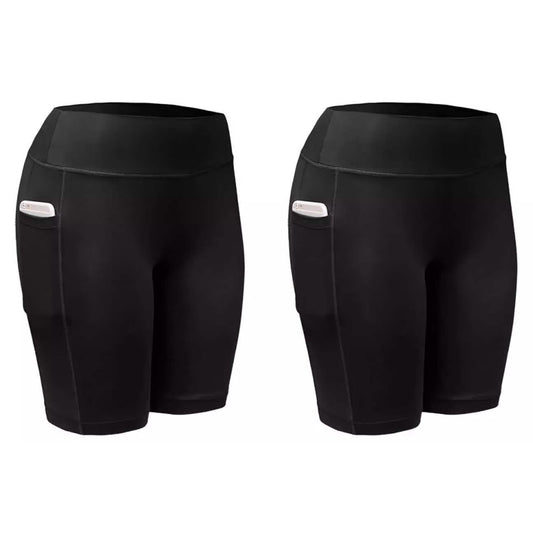 2-Pack: Women High Waist Workout Yoga Side Pocket Compression Cycling Shorts