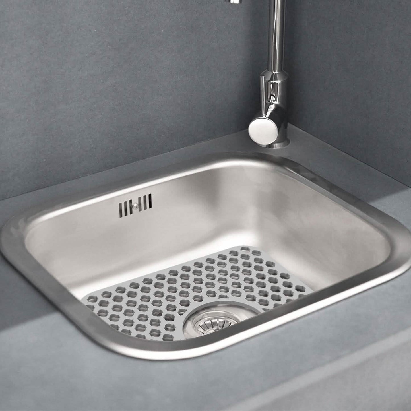 2-Piece: Silicon Grid Sink Mat with Central Drain Hole