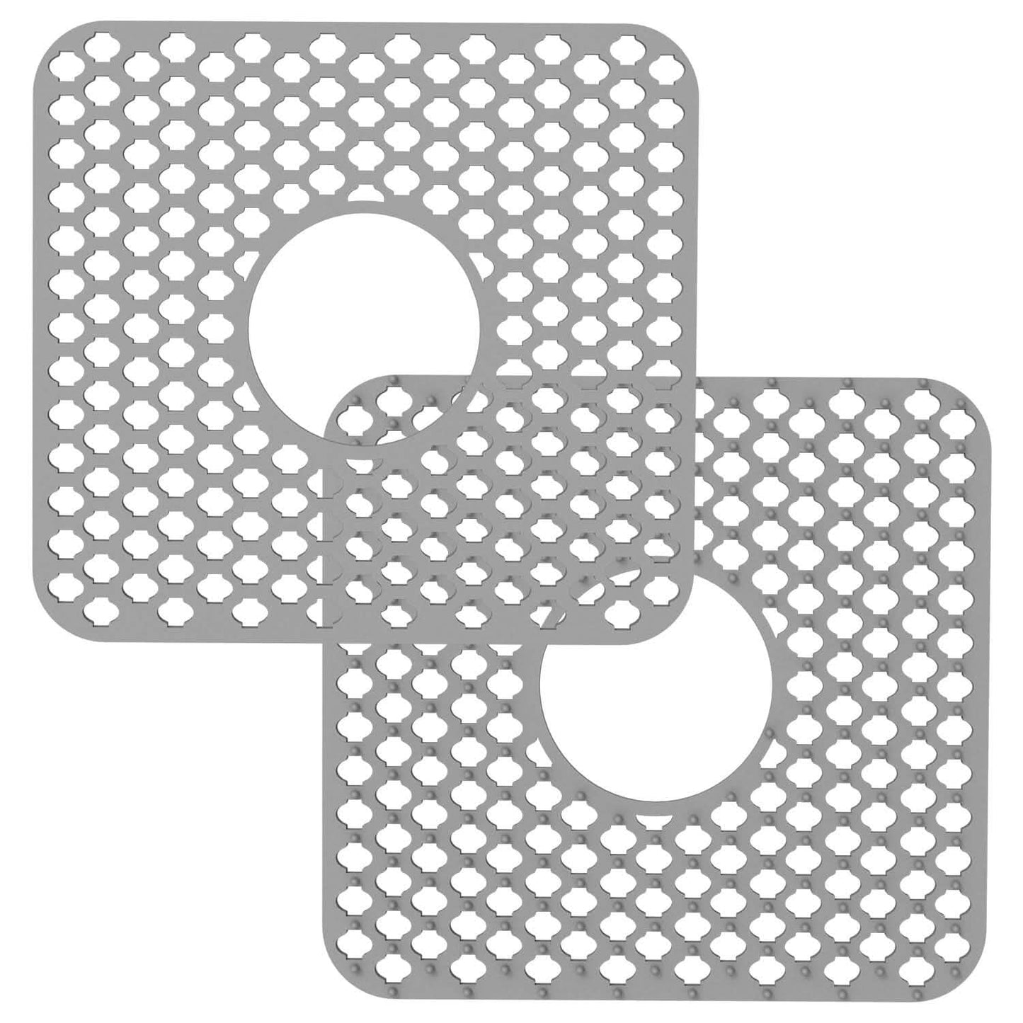 2-Piece: Silicon Grid Sink Mat with Central Drain Hole