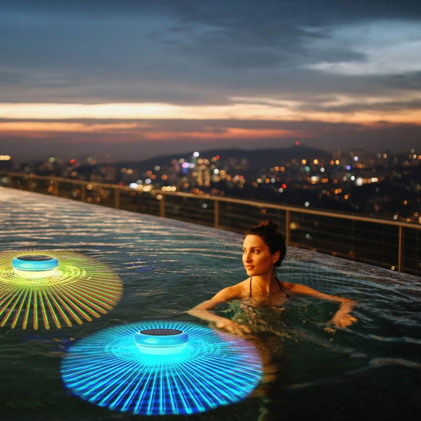 2-Piece: Solar Powered LED Pool Light Gradient Multicolor Changing