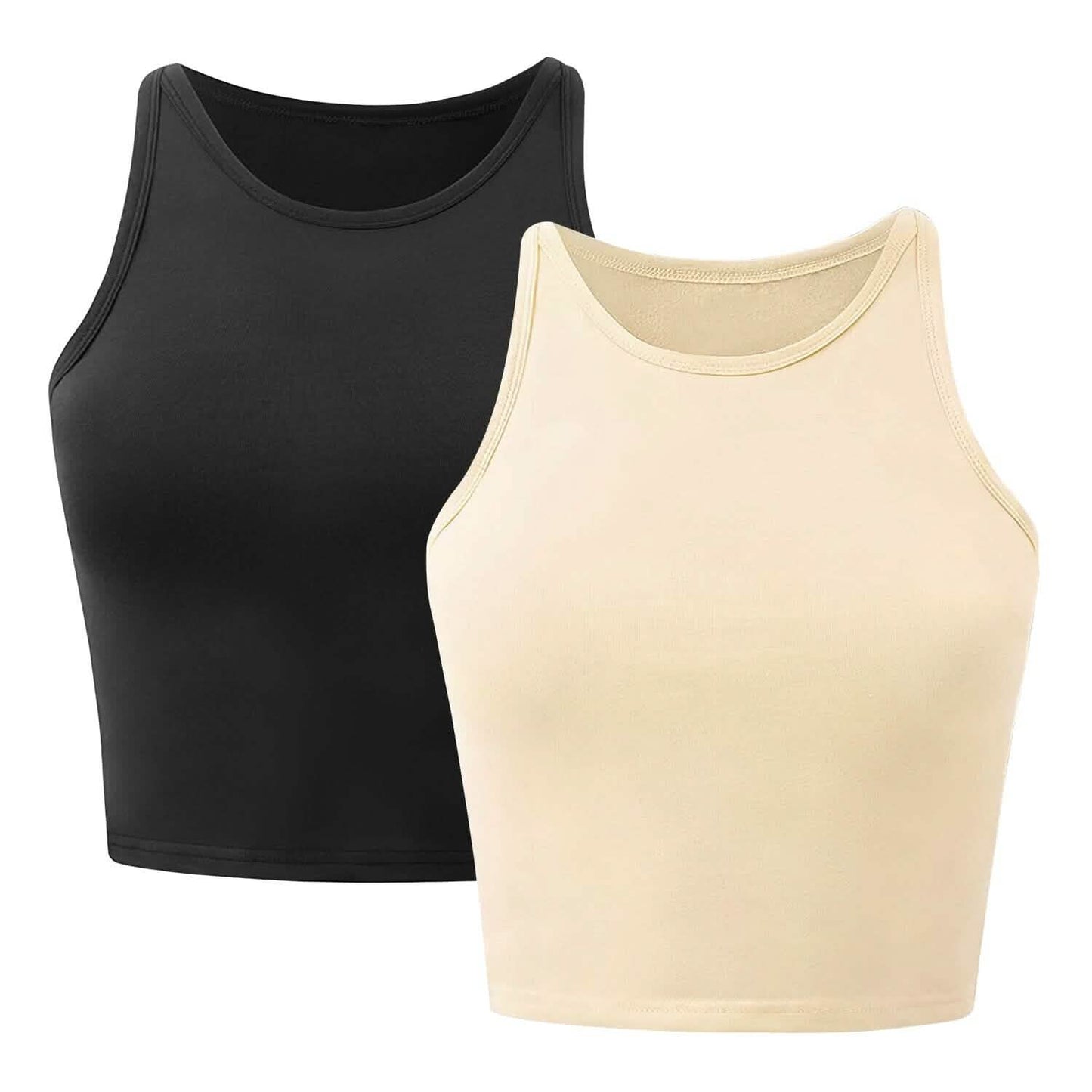 2-Piece: Women Sleeveless Cropped Tank top High Neck