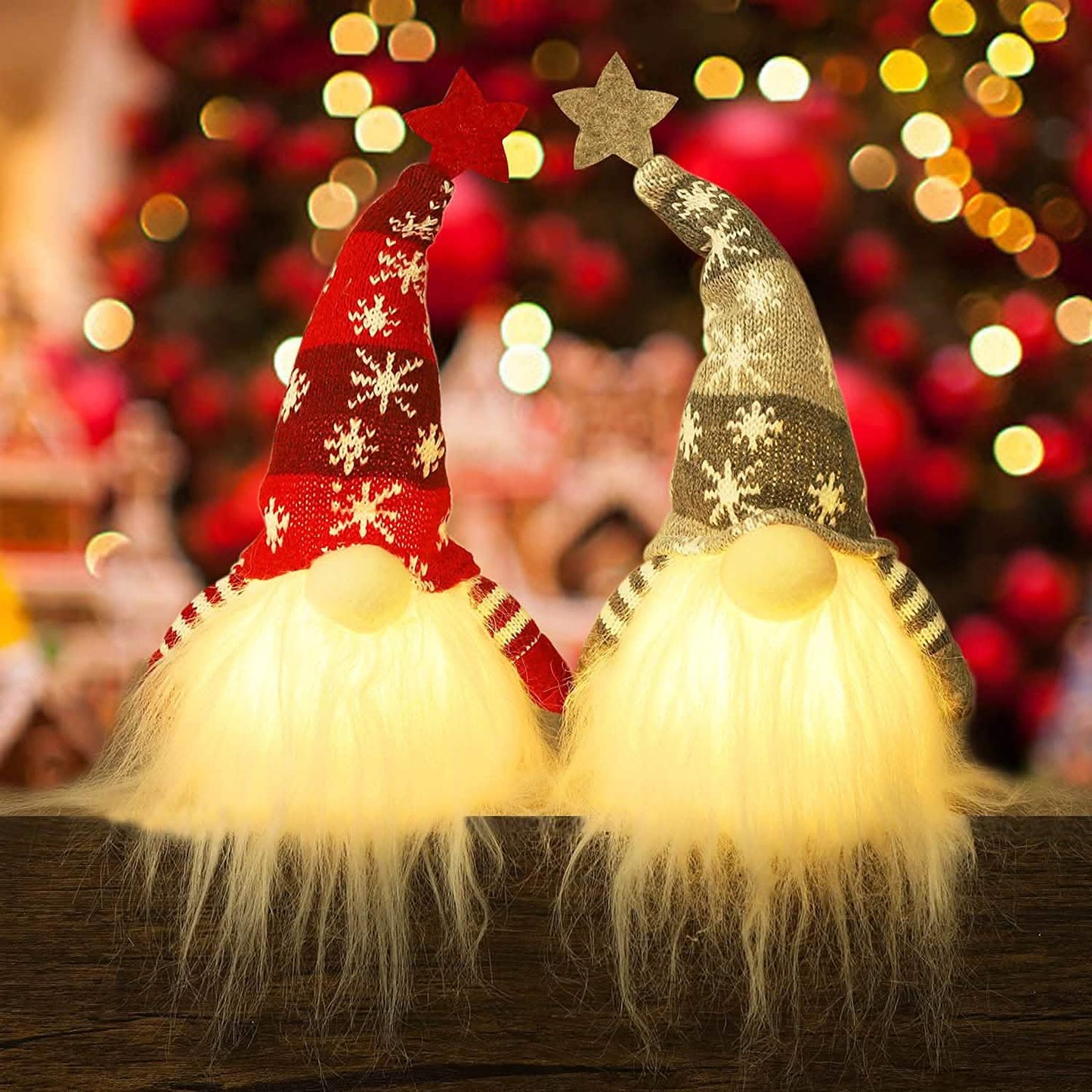2-Pieces: 11" Lighted Christmas Gnome Santa