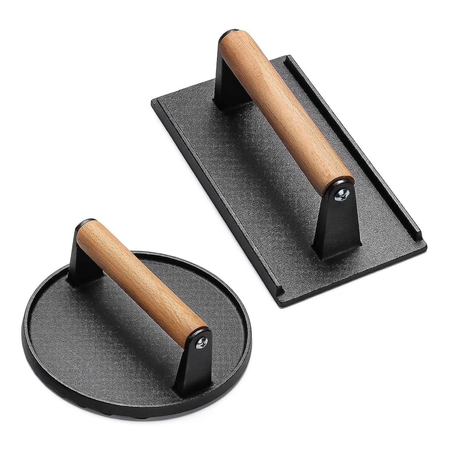 2-Pieces: Cast Iron Grill Press Pre-Seasoned Steak Weights Smash Burger Press