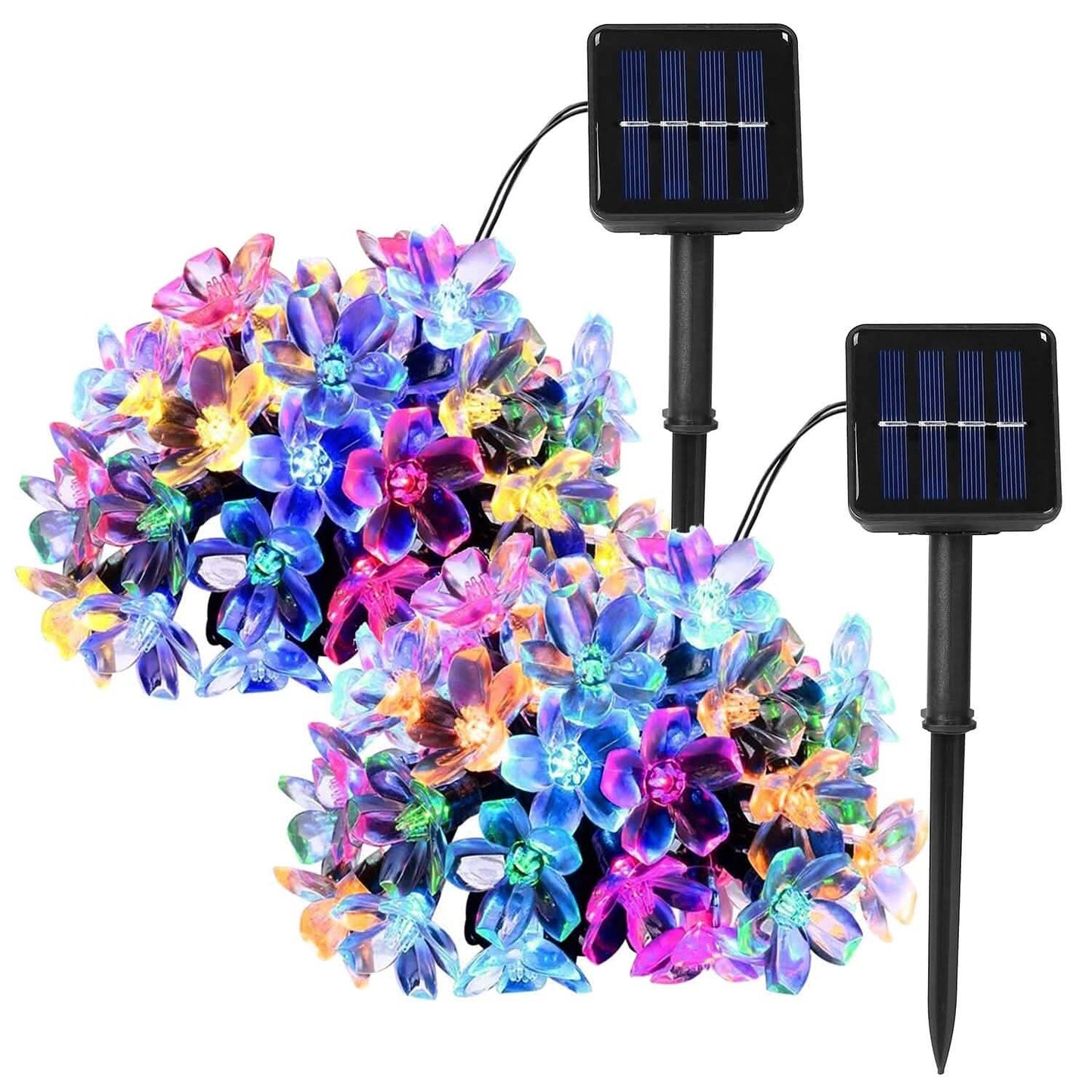 2-Pieces: Solar Power String Lights 50 LED Beads Fairy Sakura Flower