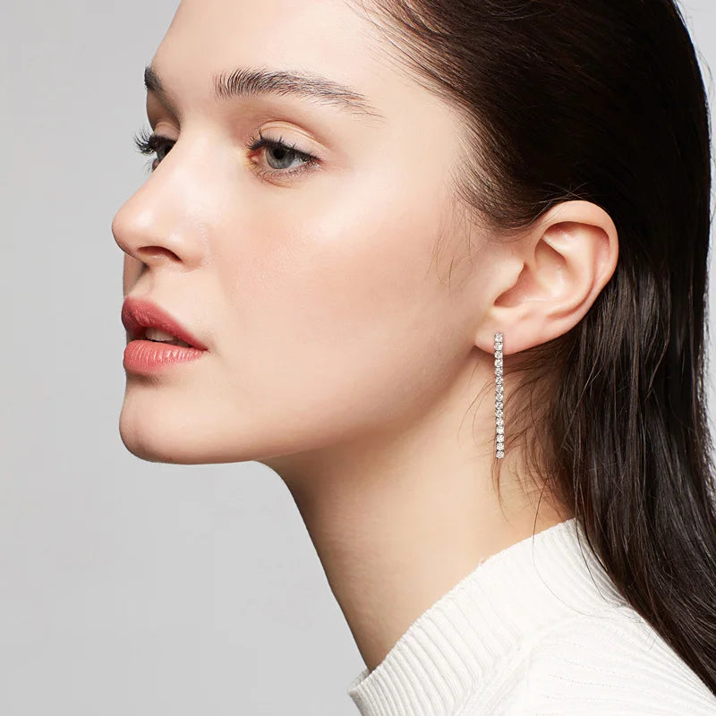 Moissanite Tennis Chain Drop Earrings in Sterling Silver