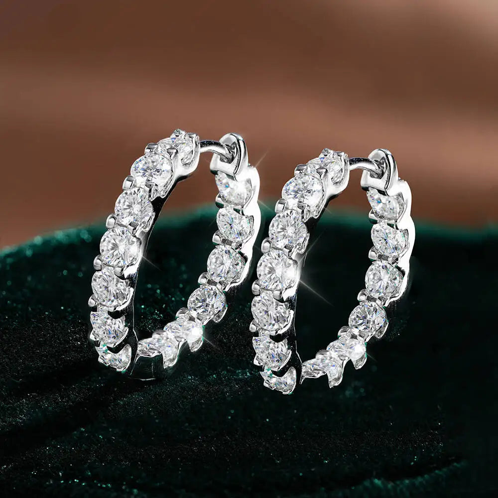 Round Moissanite Hoop Earrings in Sterling Silver