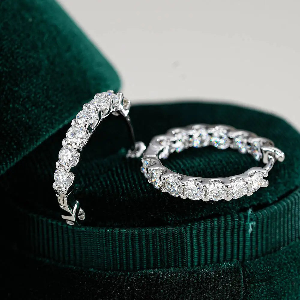 Round Moissanite Hoop Earrings in Sterling Silver
