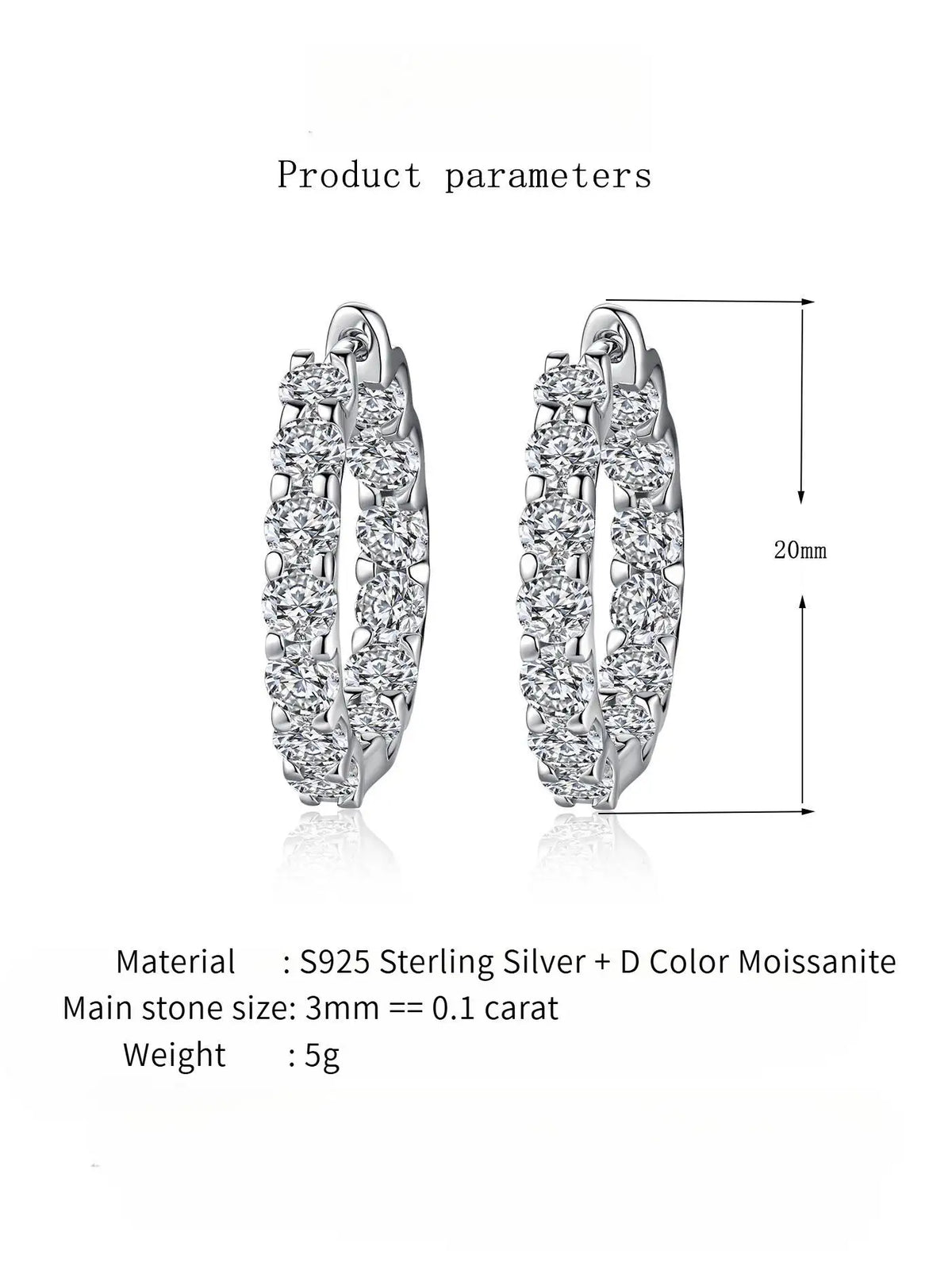 Round Moissanite Hoop Earrings in Sterling Silver