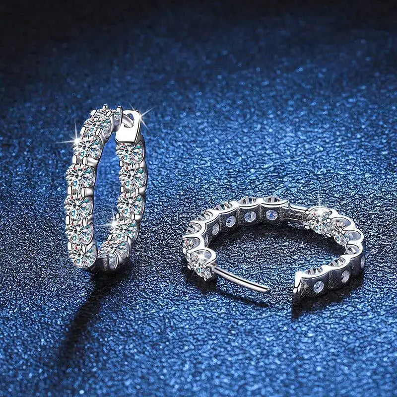 Round Moissanite Hoop Earrings in Sterling Silver