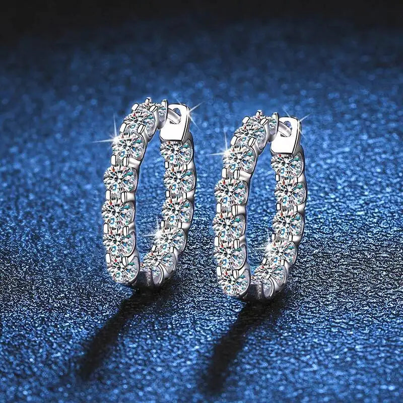 Round Moissanite Hoop Earrings in Sterling Silver