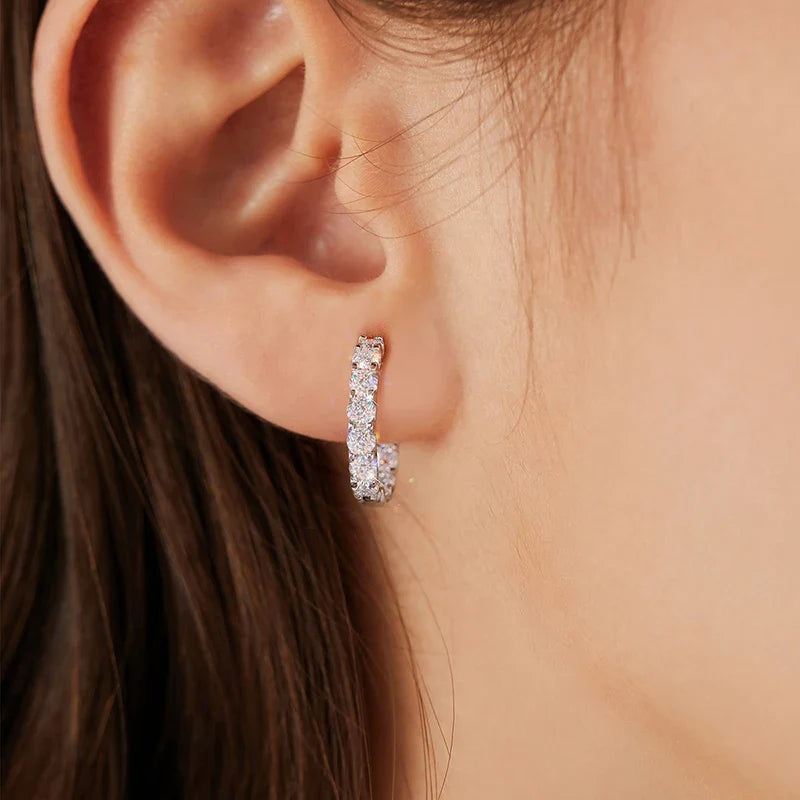 Round Moissanite Hoop Earrings in Sterling Silver, Silver-Tone Finish