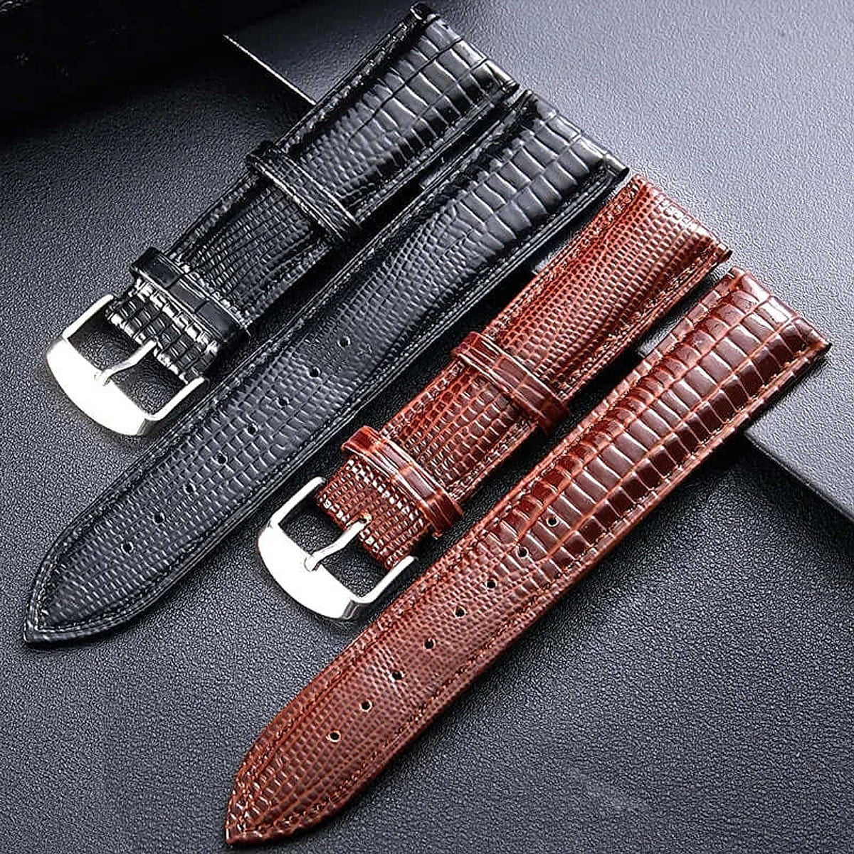 Suunto Race, Vertical & 9 Peak Lizard-Embossed Leather Buckle Band