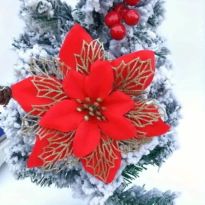 20-Pieces: Artificial Poinsettia Flowers Christmas Ornament