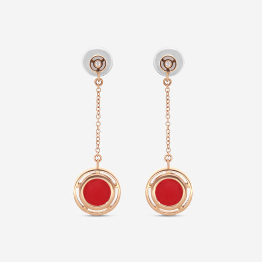 Pendientes colgantes Damiani D. Side de oro rosa de 18K con diamantes y piedra roja 20086729