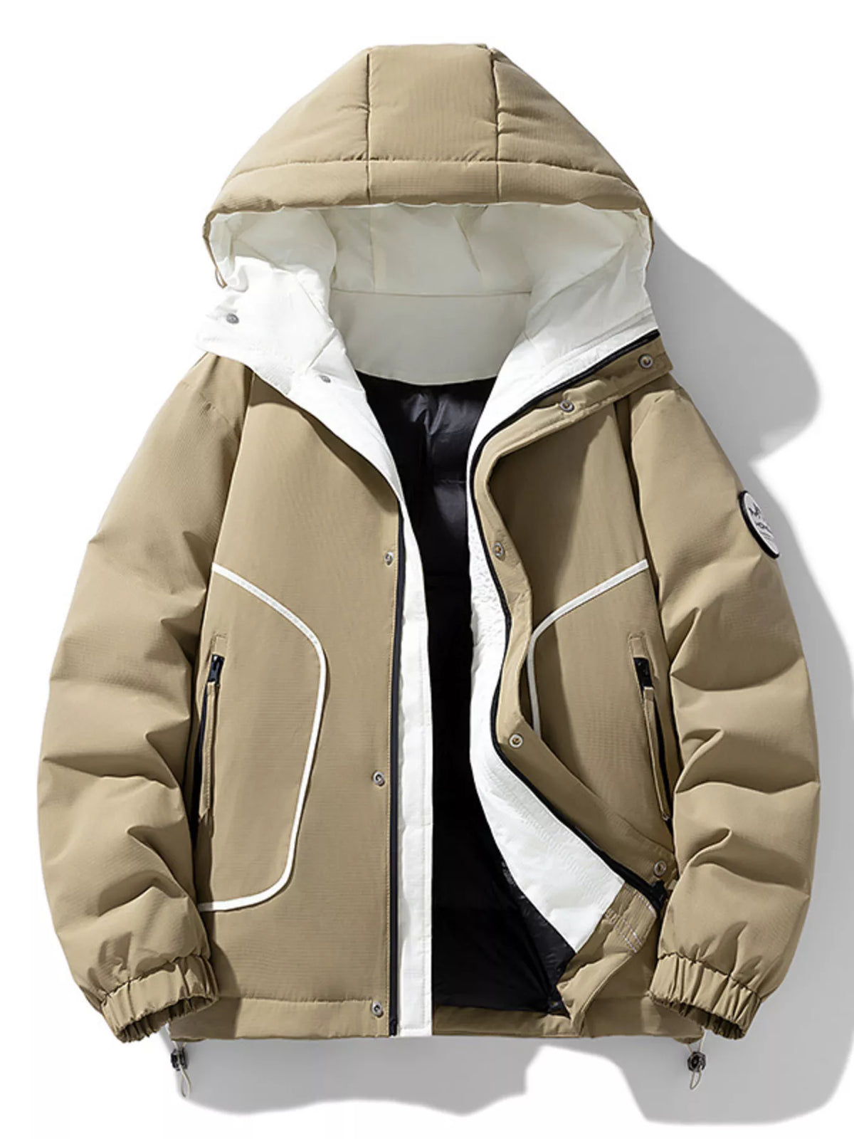 Men's Plus Size Contrast Hooded Puffer Jacket