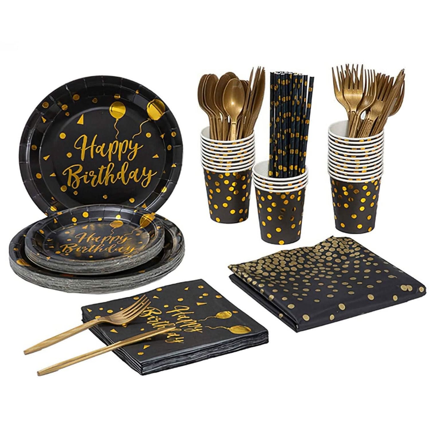 201 Pieces: Black Gold Disposable Dinnerware Set