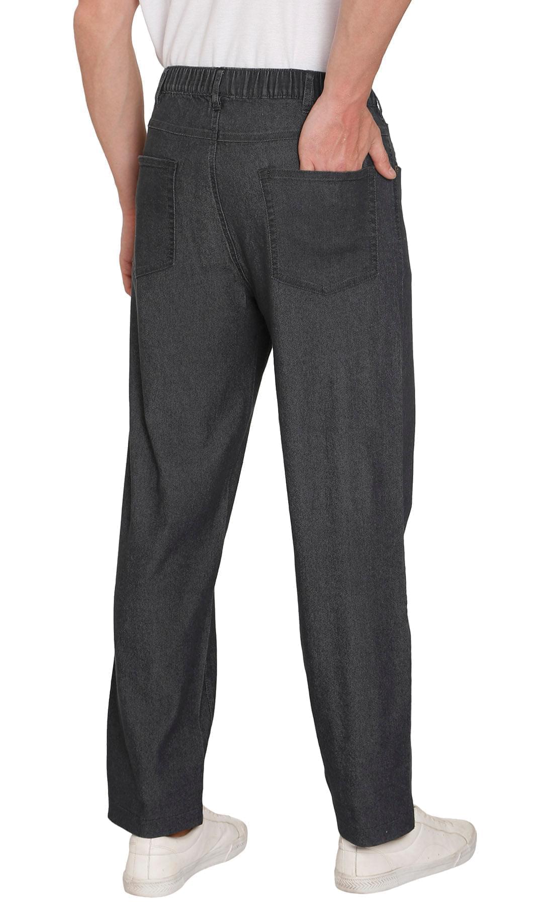 Pantalones vaqueros de mezclilla y sarga informales de hombre con cintura elástica sin cierre