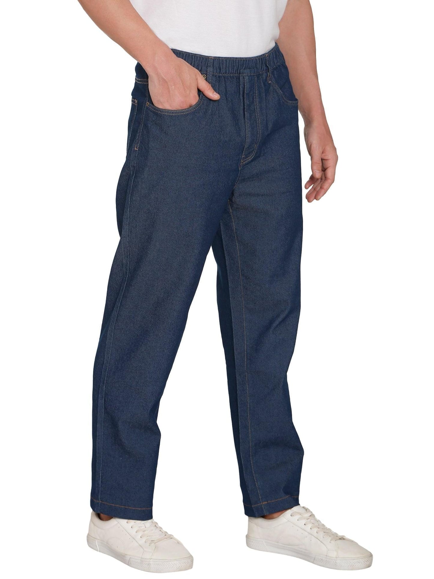 Pantalones vaqueros de mezclilla y sarga informales de hombre con cintura elástica sin cierre