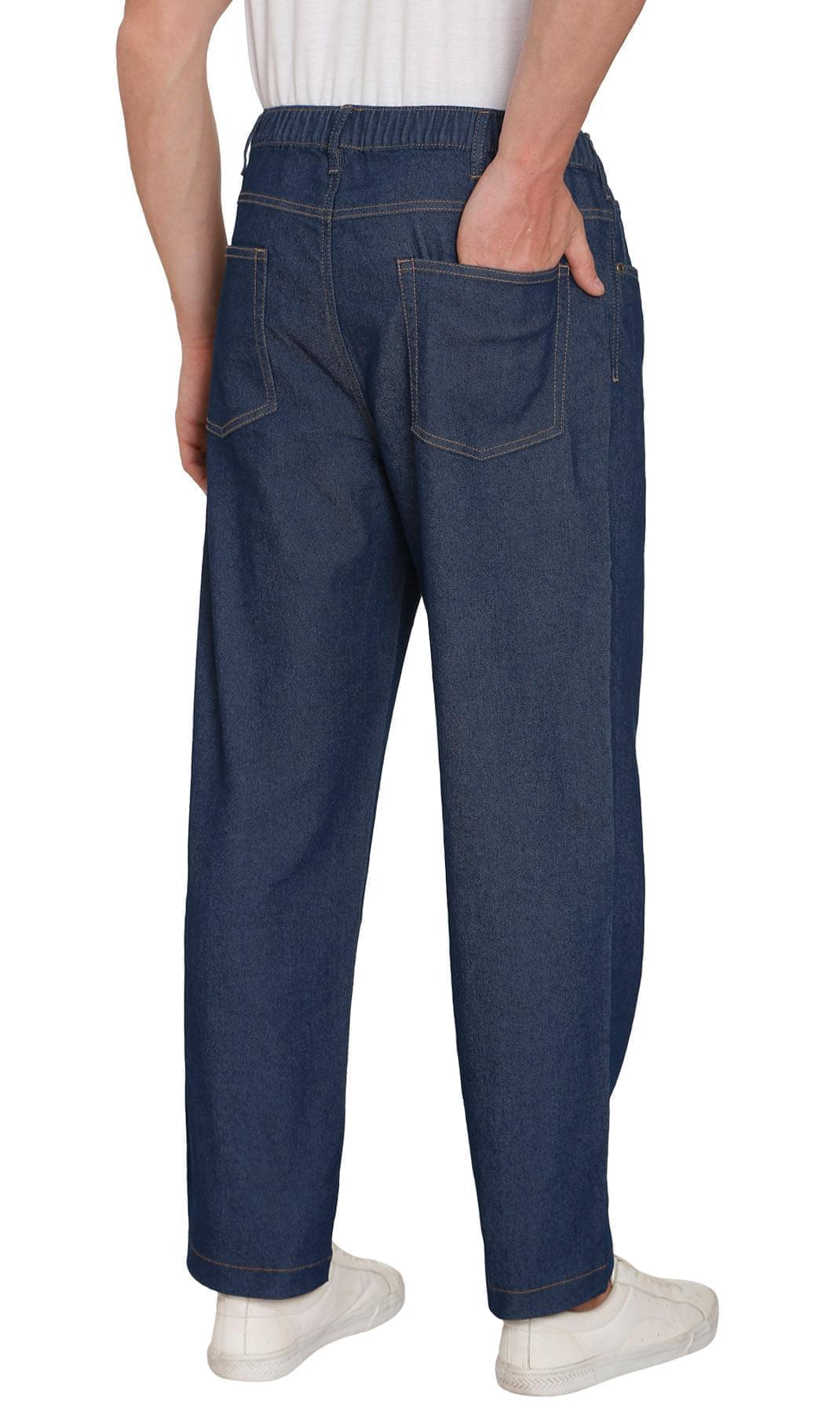 Pantalones vaqueros de mezclilla y sarga informales de hombre con cintura elástica sin cierre