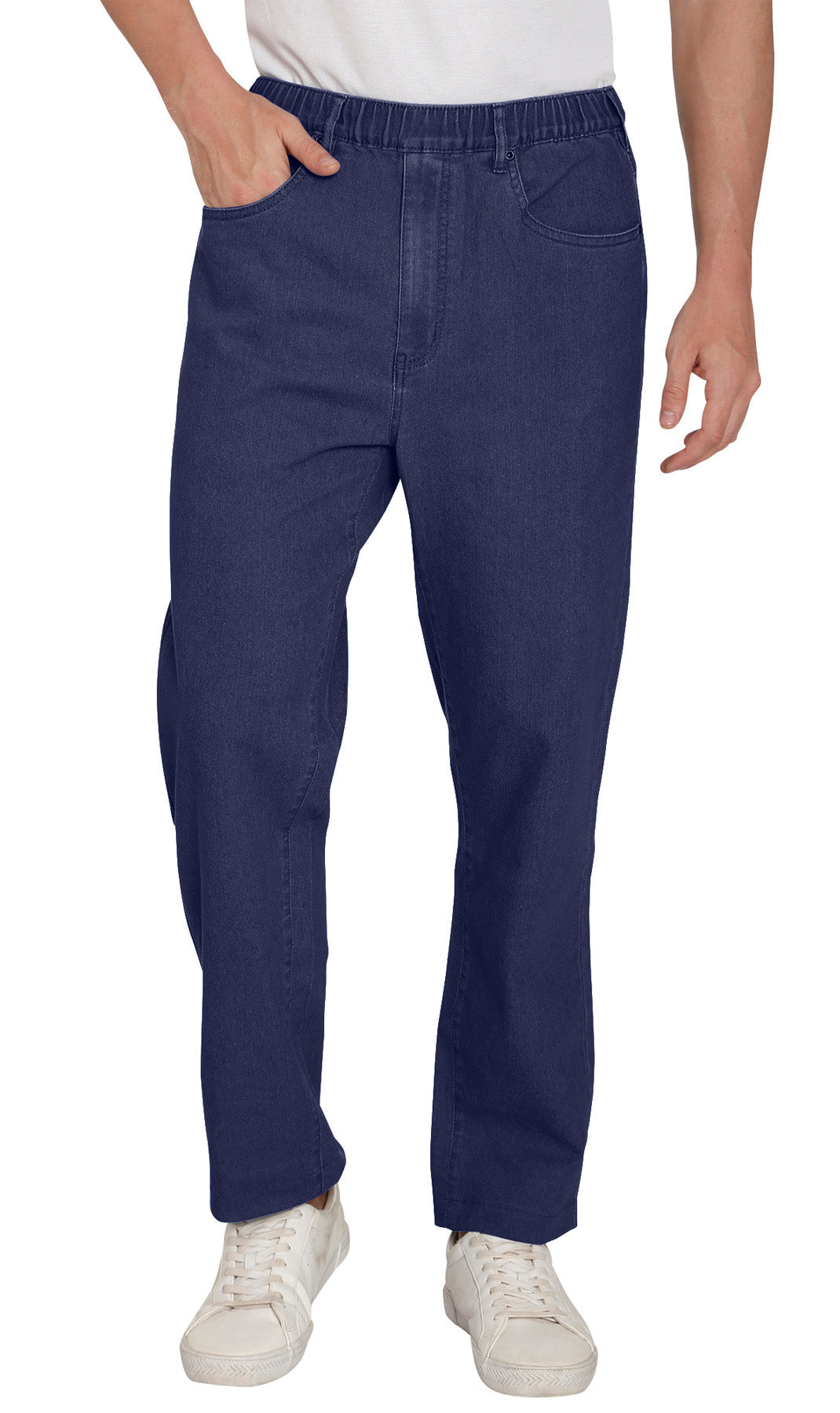 Pantalones vaqueros de mezclilla y sarga informales de hombre con cintura elástica sin cierre