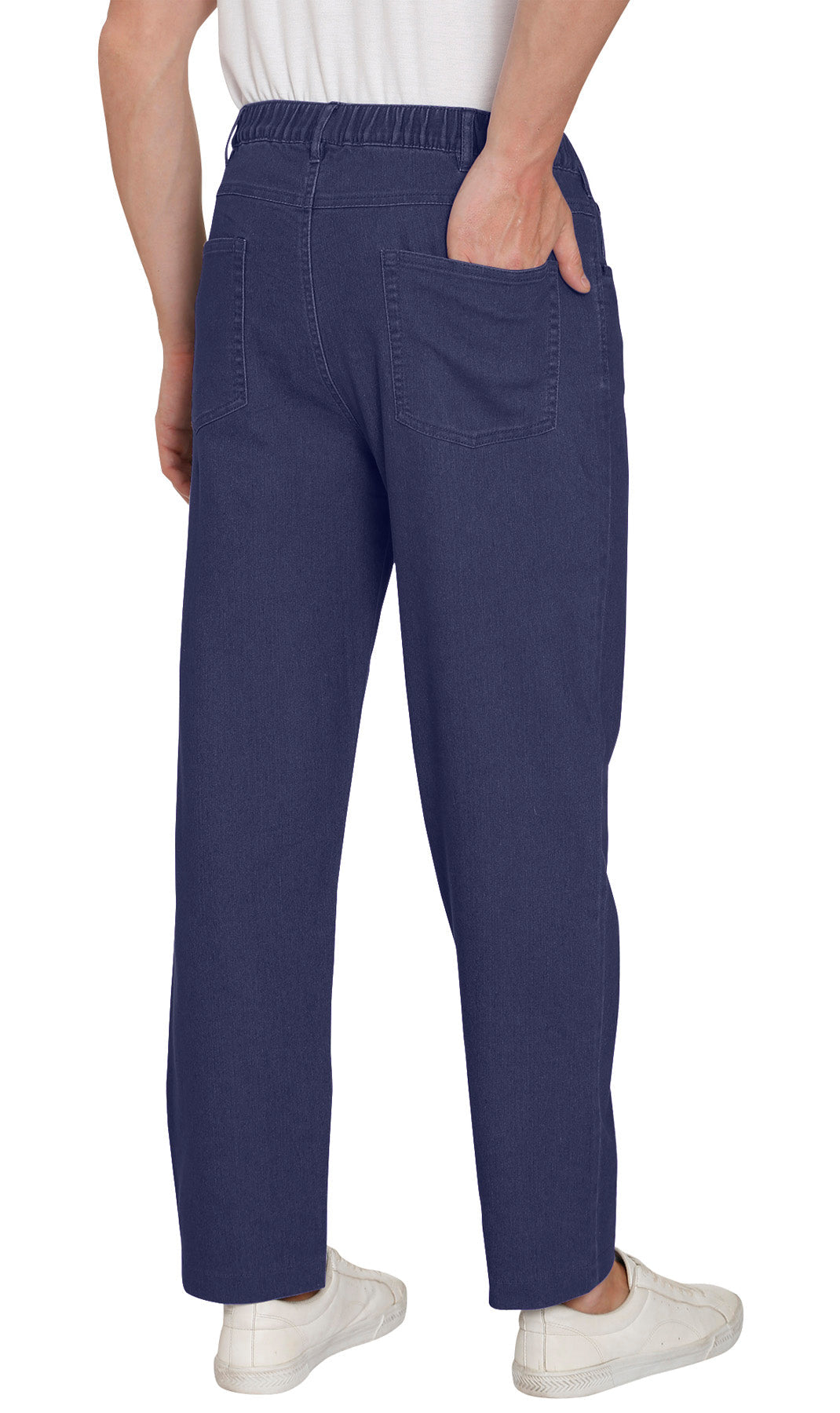 Pantalones vaqueros de mezclilla y sarga informales de hombre con cintura elástica sin cierre