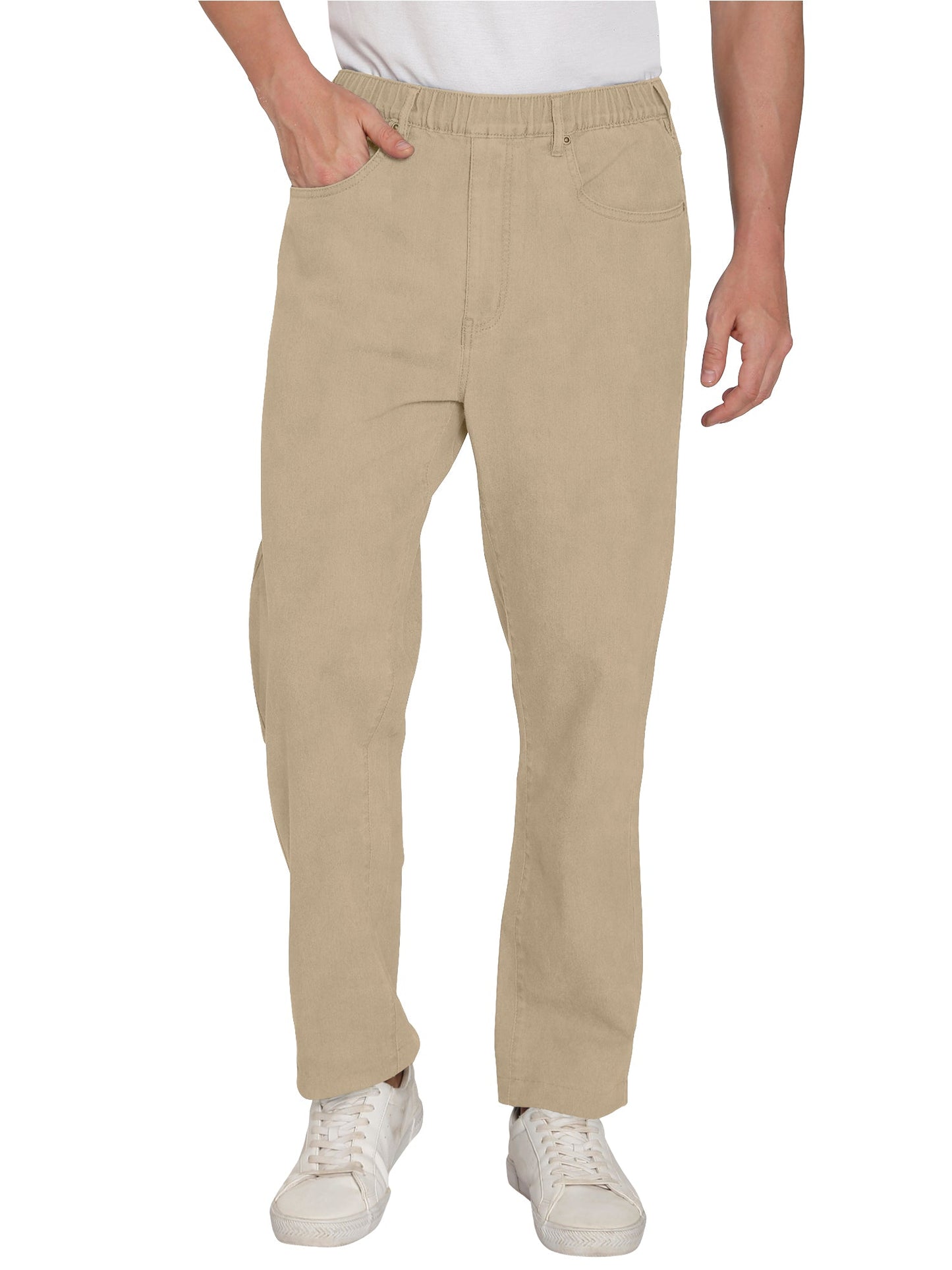 Pantalones vaqueros de mezclilla y sarga informales de hombre con cintura elástica sin cierre