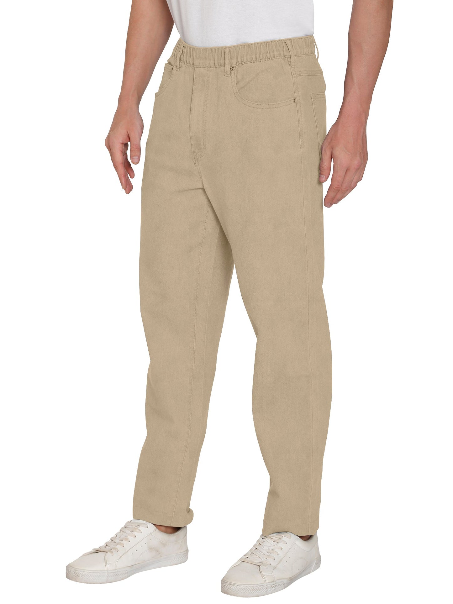 Pantalones vaqueros de mezclilla y sarga informales de hombre con cintura elástica sin cierre