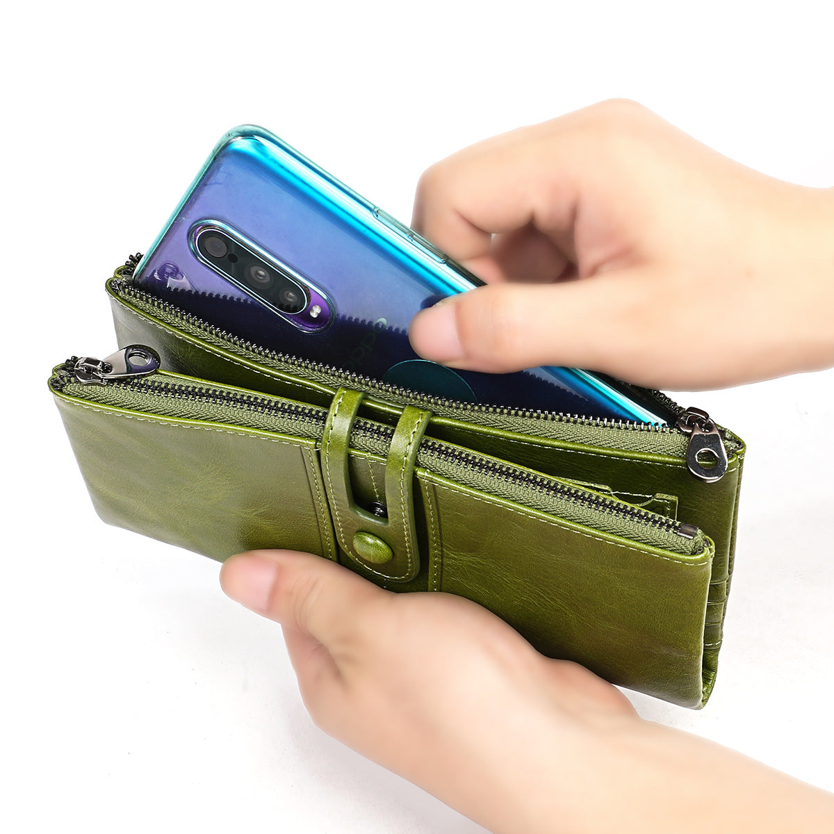Unisex Top Layer Leather Tri-Fold Wallet