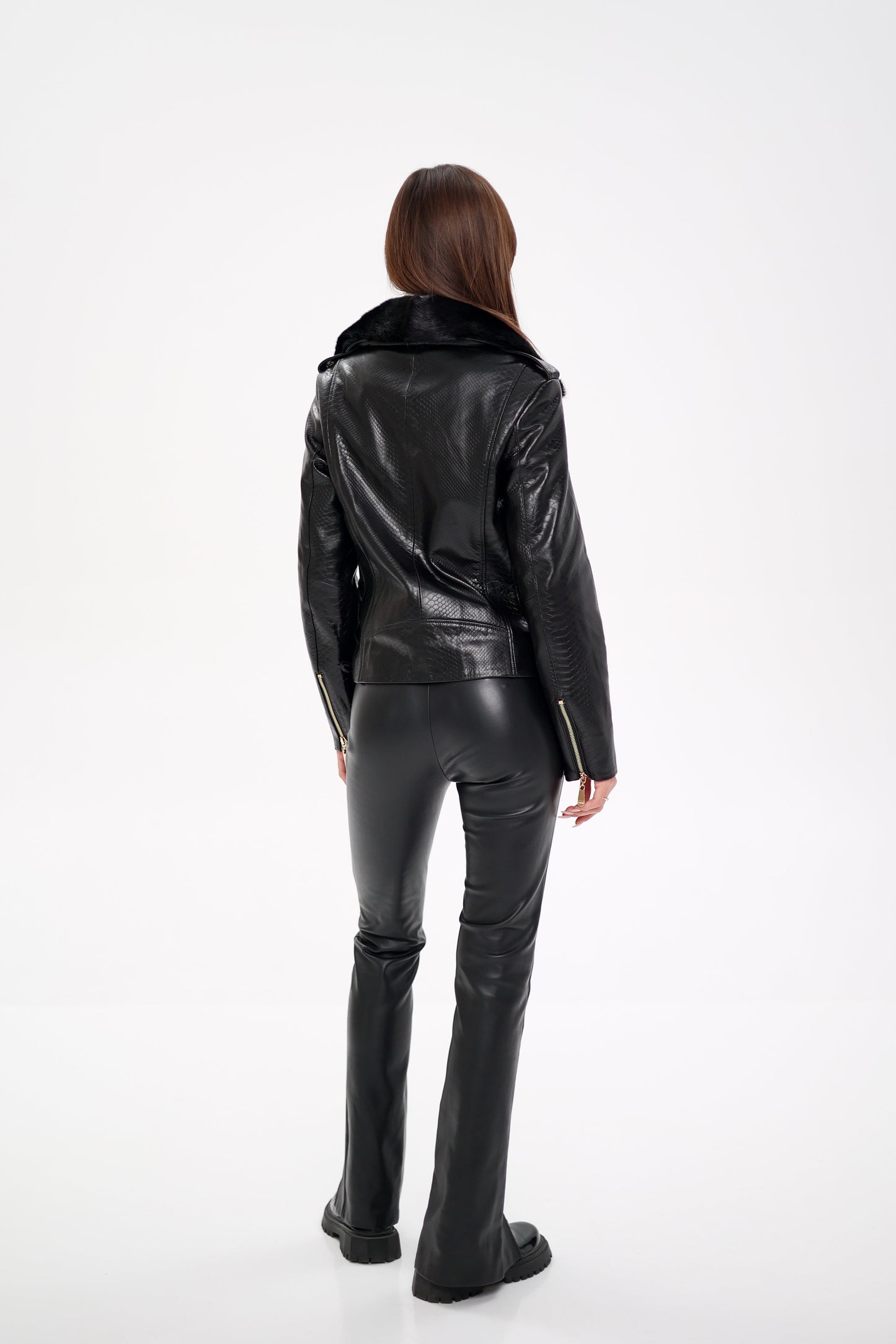 Chaqueta de cuero repujado de piel de visón auténtica