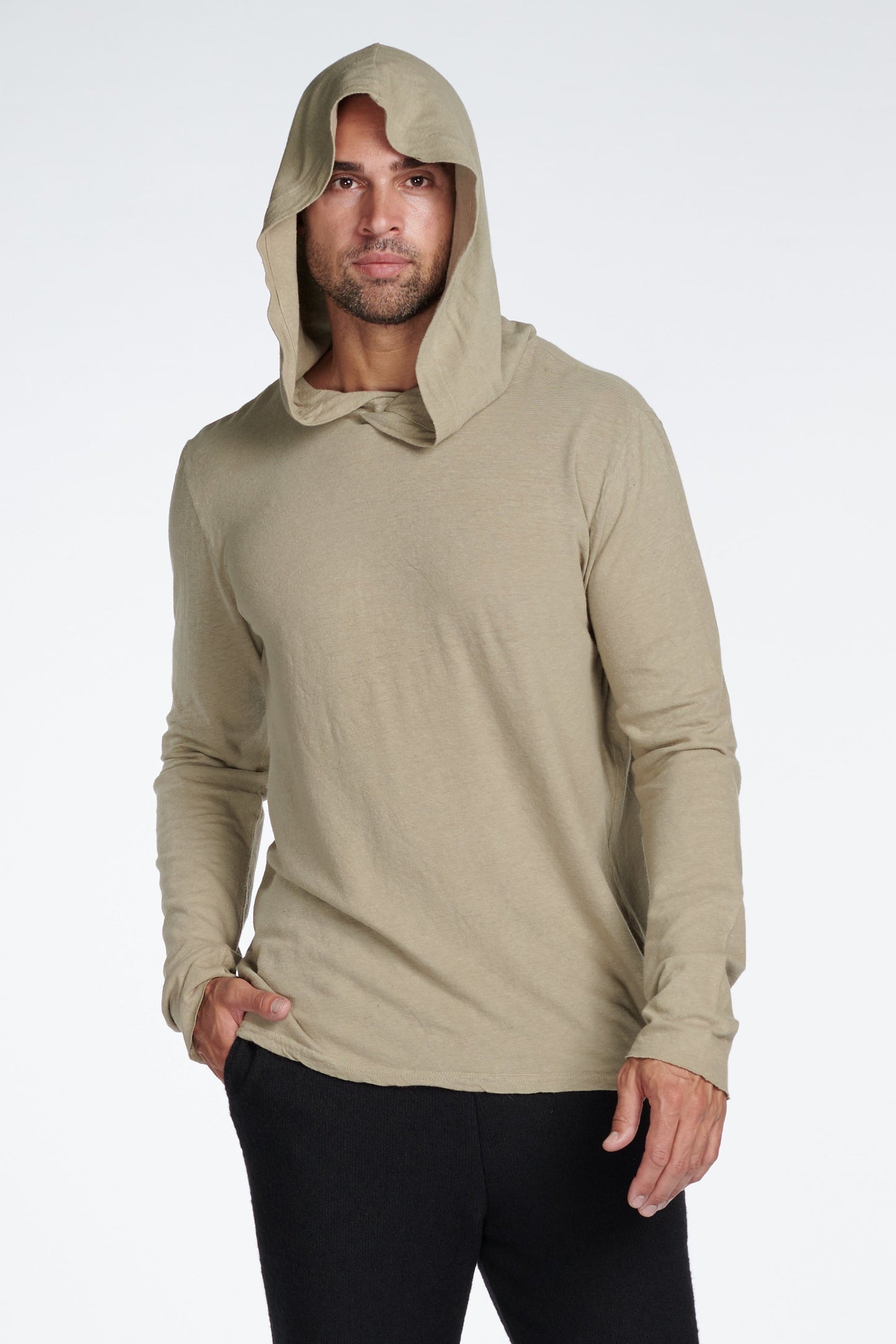 Sudadera con Capucha de Manga Larga de Lino para Hombre