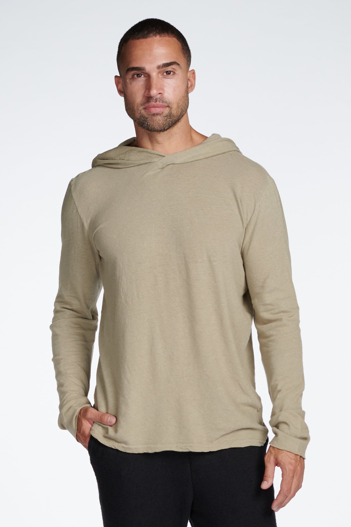 Sudadera con Capucha de Manga Larga de Lino para Hombre