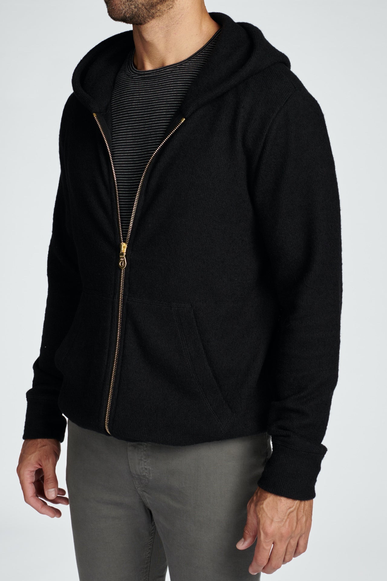 Sudadera con capucha de hombre de punto suave melange con cremallera frontal