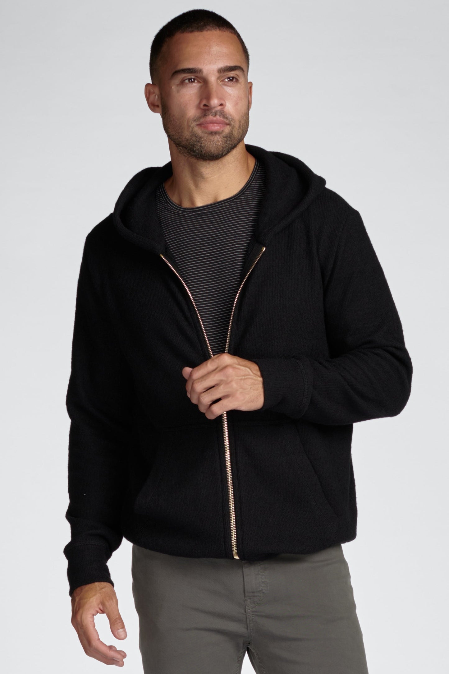 Sudadera con capucha de hombre de punto suave melange con cremallera frontal
