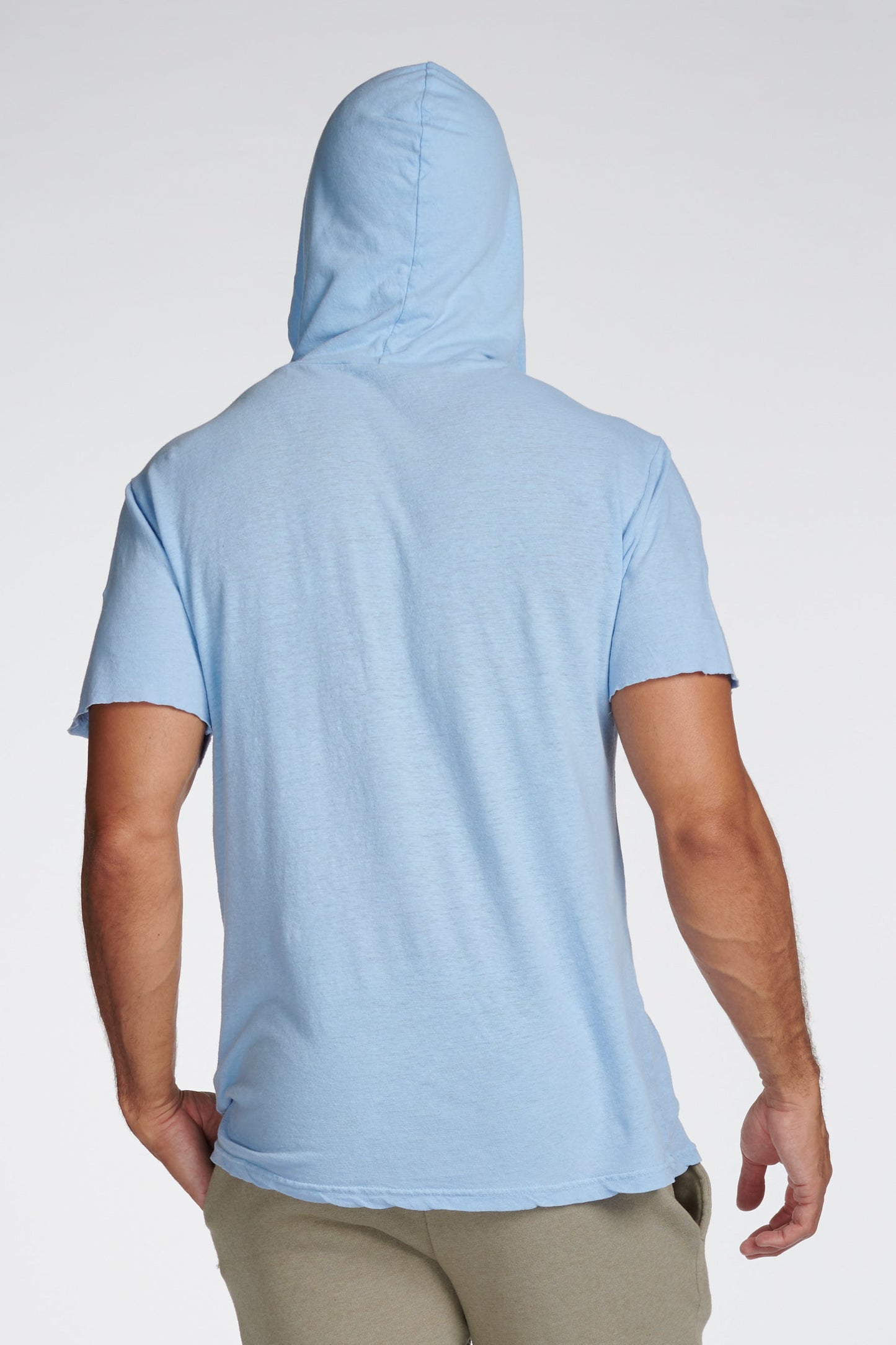 Sudadera con capucha de manga corta de mezcla de lino para hombre