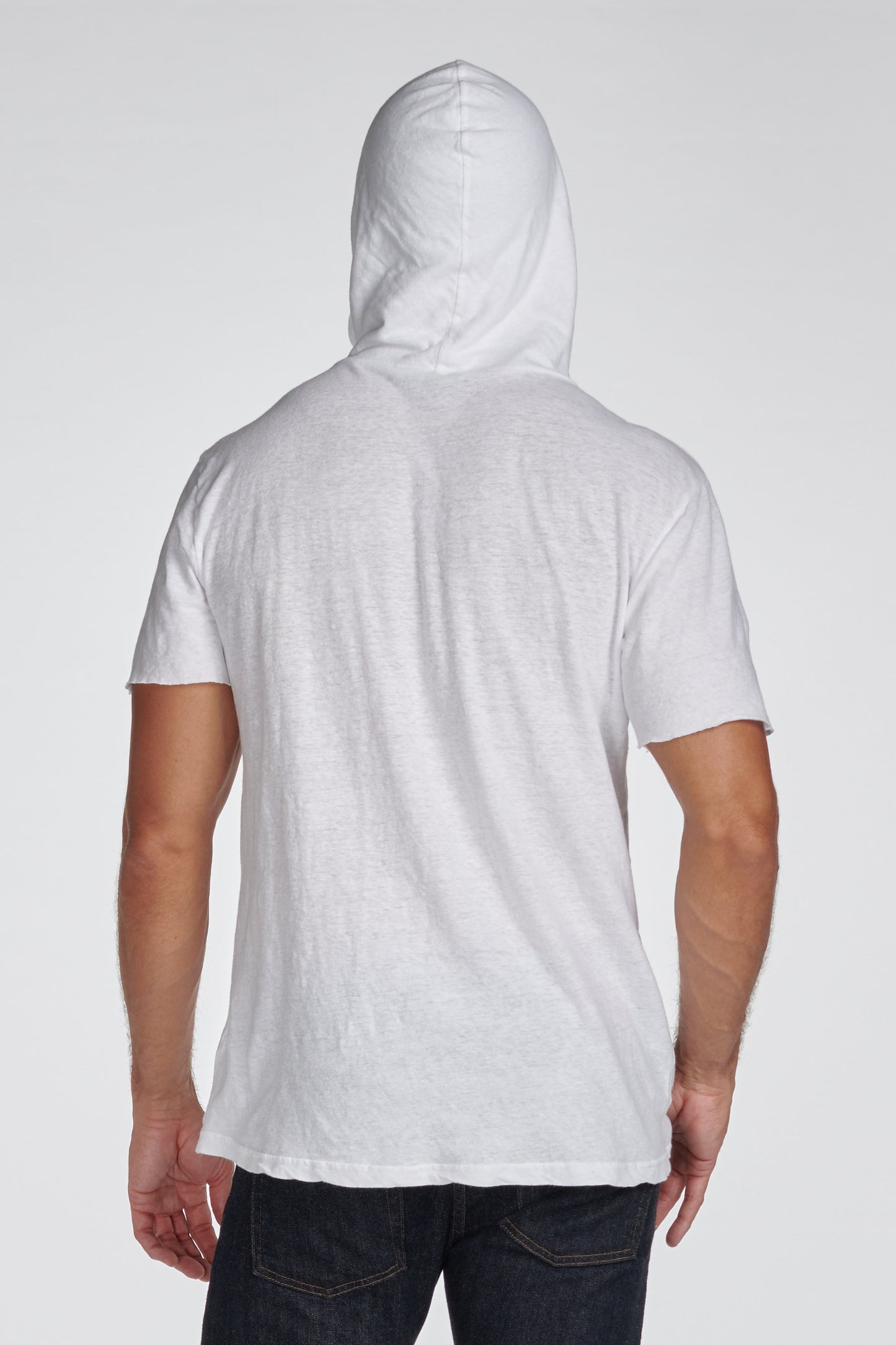 Sudadera con capucha de manga corta de mezcla de lino para hombre