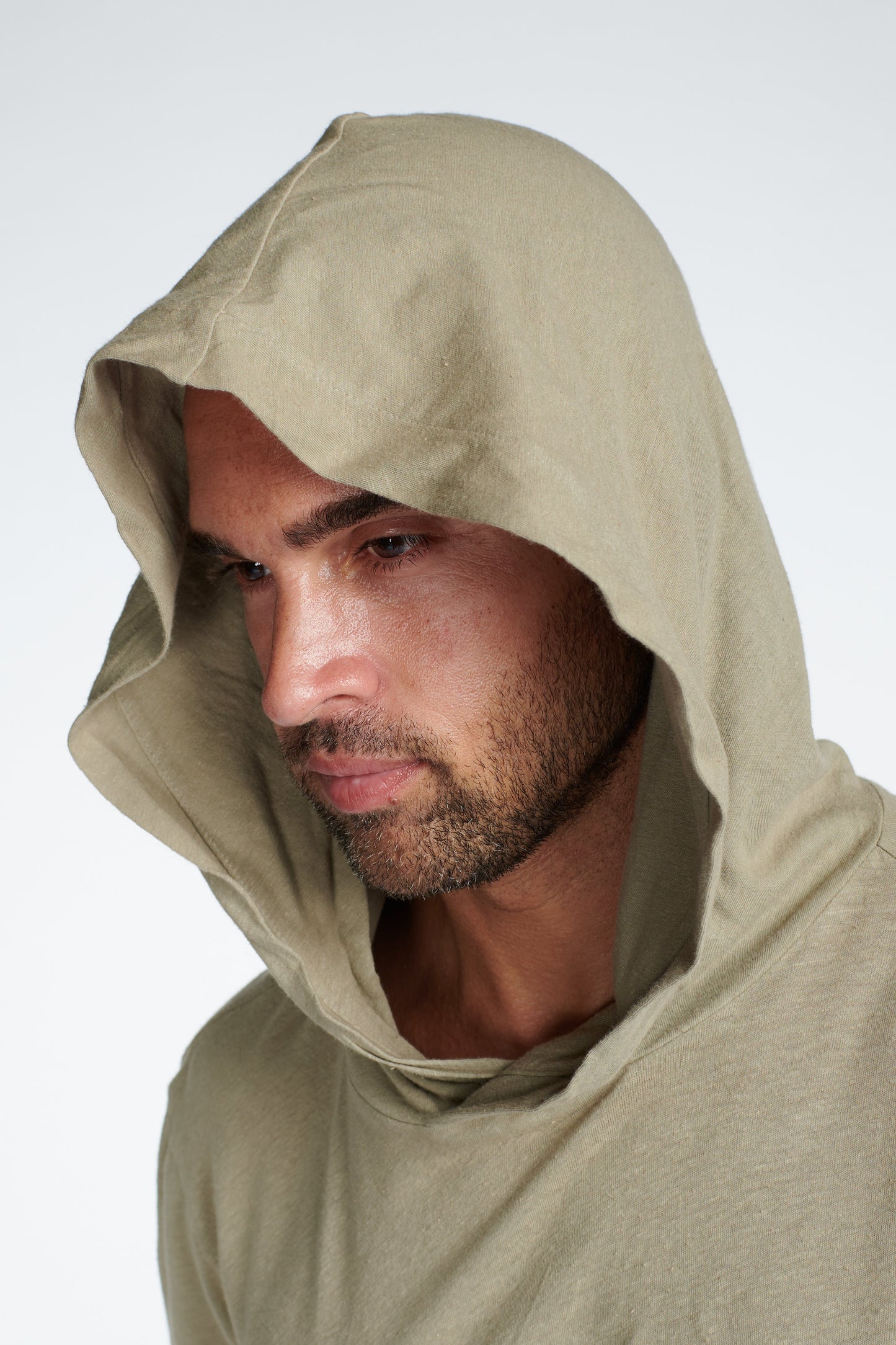 Sudadera con capucha de manga corta de mezcla de lino para hombre