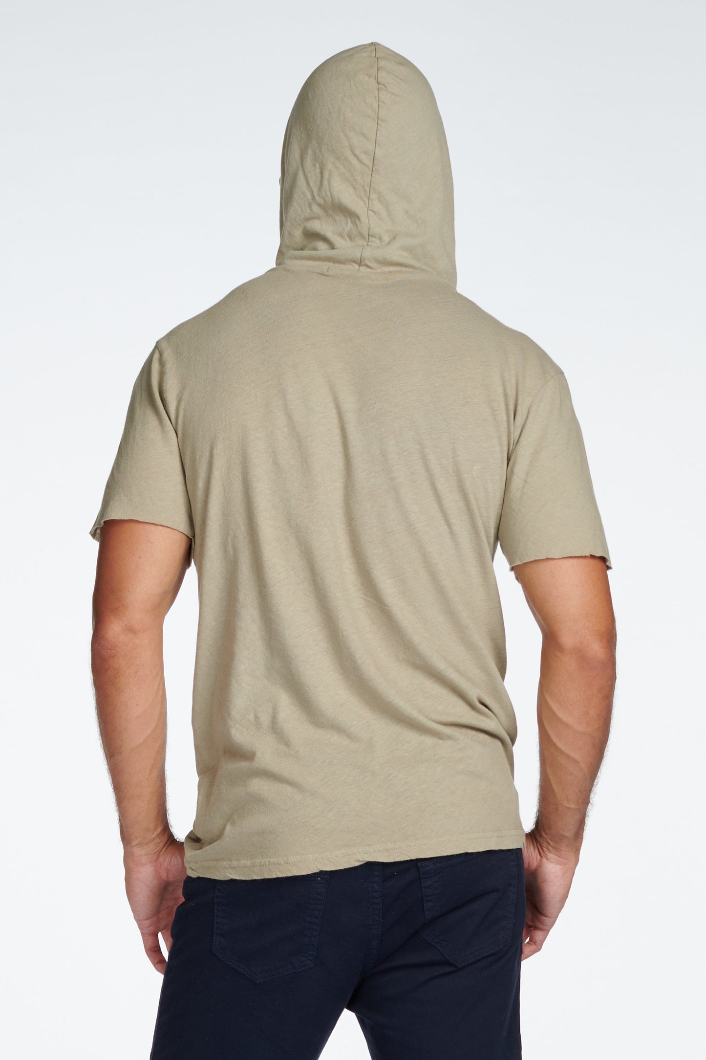Sudadera con capucha de manga corta de mezcla de lino para hombre