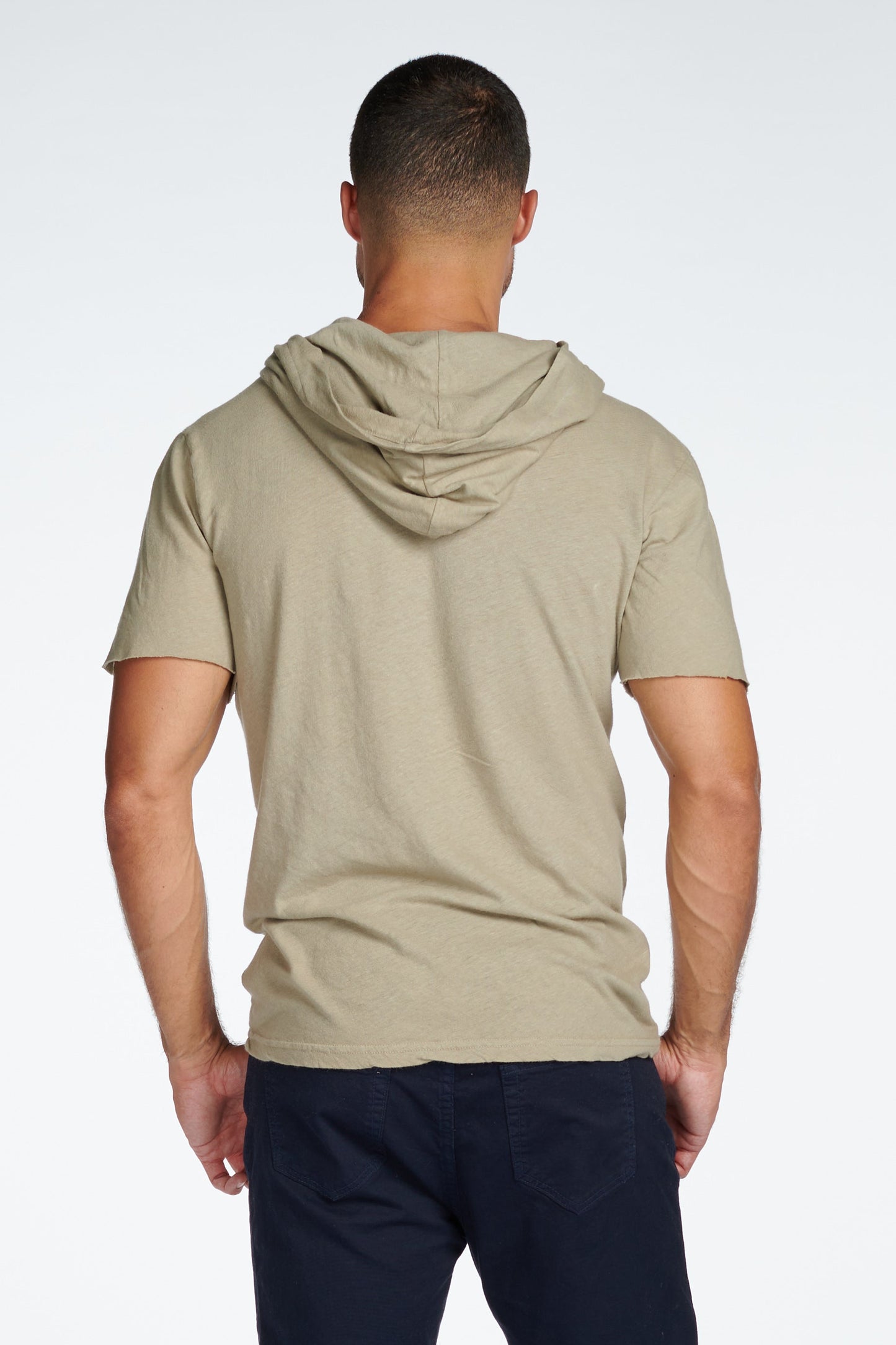 Sudadera con capucha de manga corta de mezcla de lino para hombre